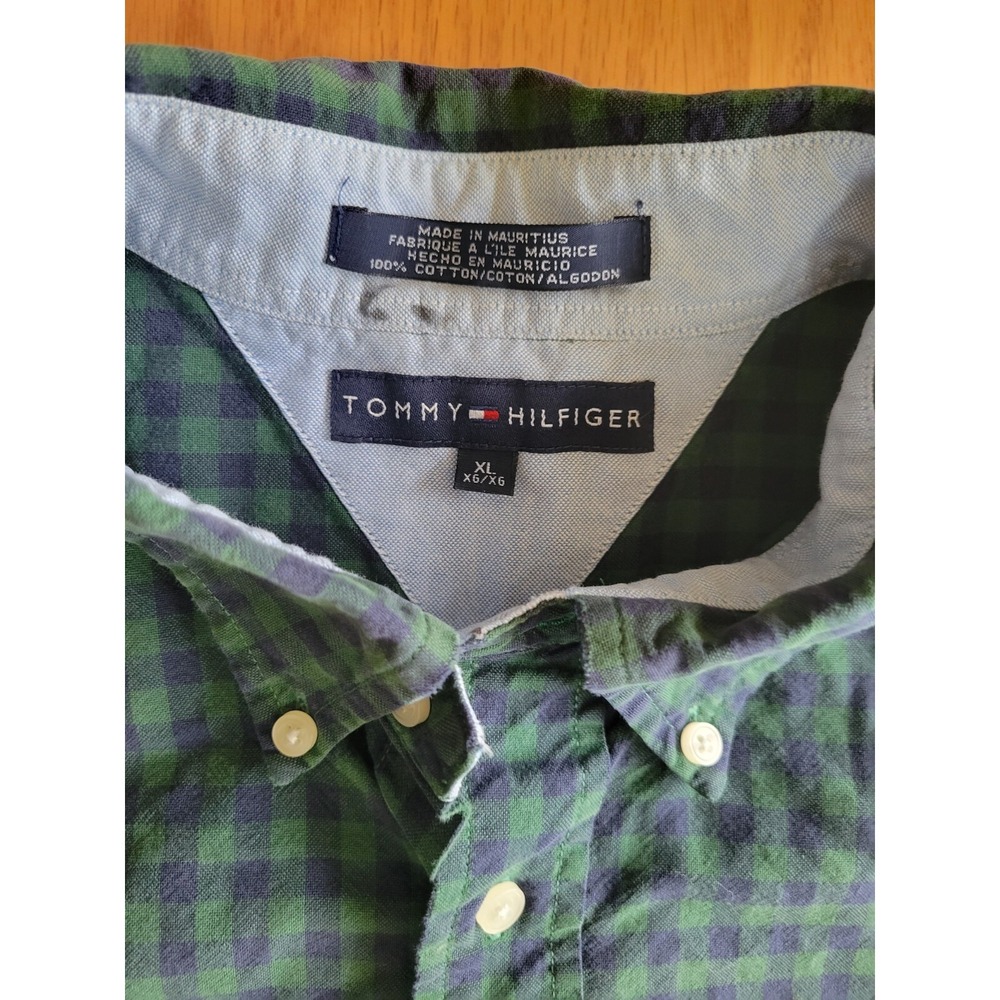 Vtg Tommy Hilfiger Check Button Up Y2k Blue Green size XL - Picture 2 of 6